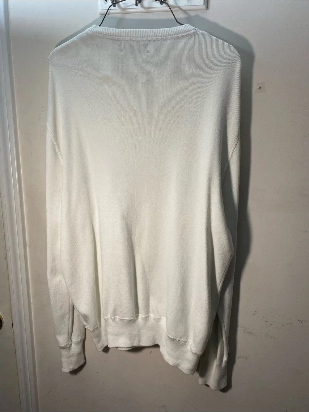 Ralph Lauren White Crewneck Sweater with Navy POLO Appliqué